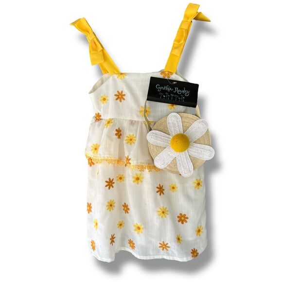 Girls Size 4T White & Yellow Daisy Sundress with Matching Purse - Picture 1 of 12